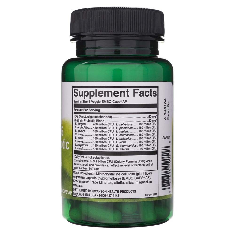 Retro di un flacone verde con 'Supplement Facts' e dettagli sul contenuto.