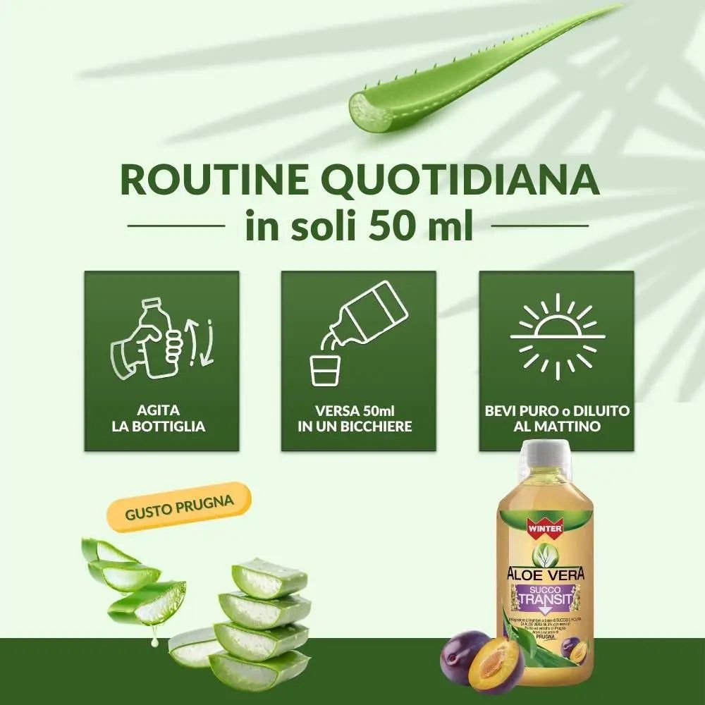 Winter Aloe Vera da Bere Transit con Psillio e Prugna – Succo Naturale Senza Aloina