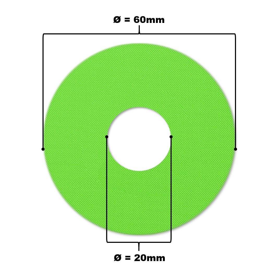 Cerotto verde per catetere con foro. Diametro 60mm, foro 20mm. Dimensioni.