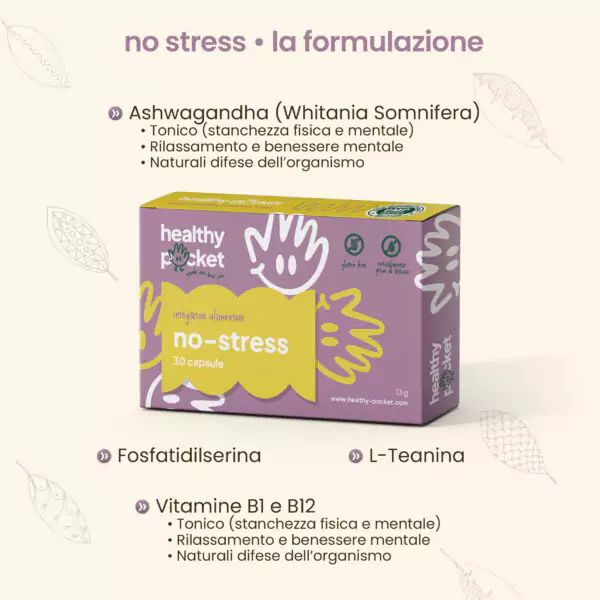 Confezione capsule No Stress con elenco dettagliato degli ingredienti.