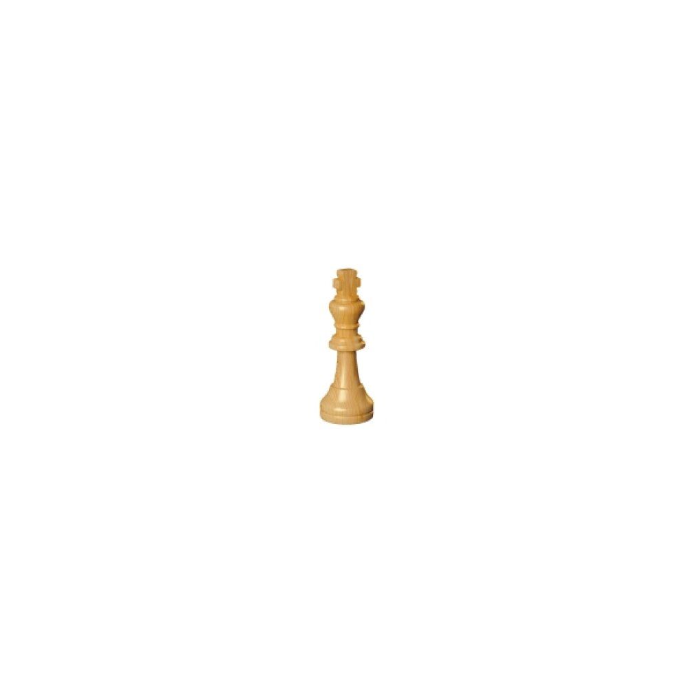 Singolo pezzo degli scacchi: re in legno. Colore chiaro, forma dettagliata.