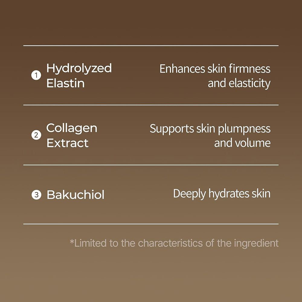 Elenco degli ingredienti: Hydrolyzed Elastin, Collagen Extract, Bakuchiol.