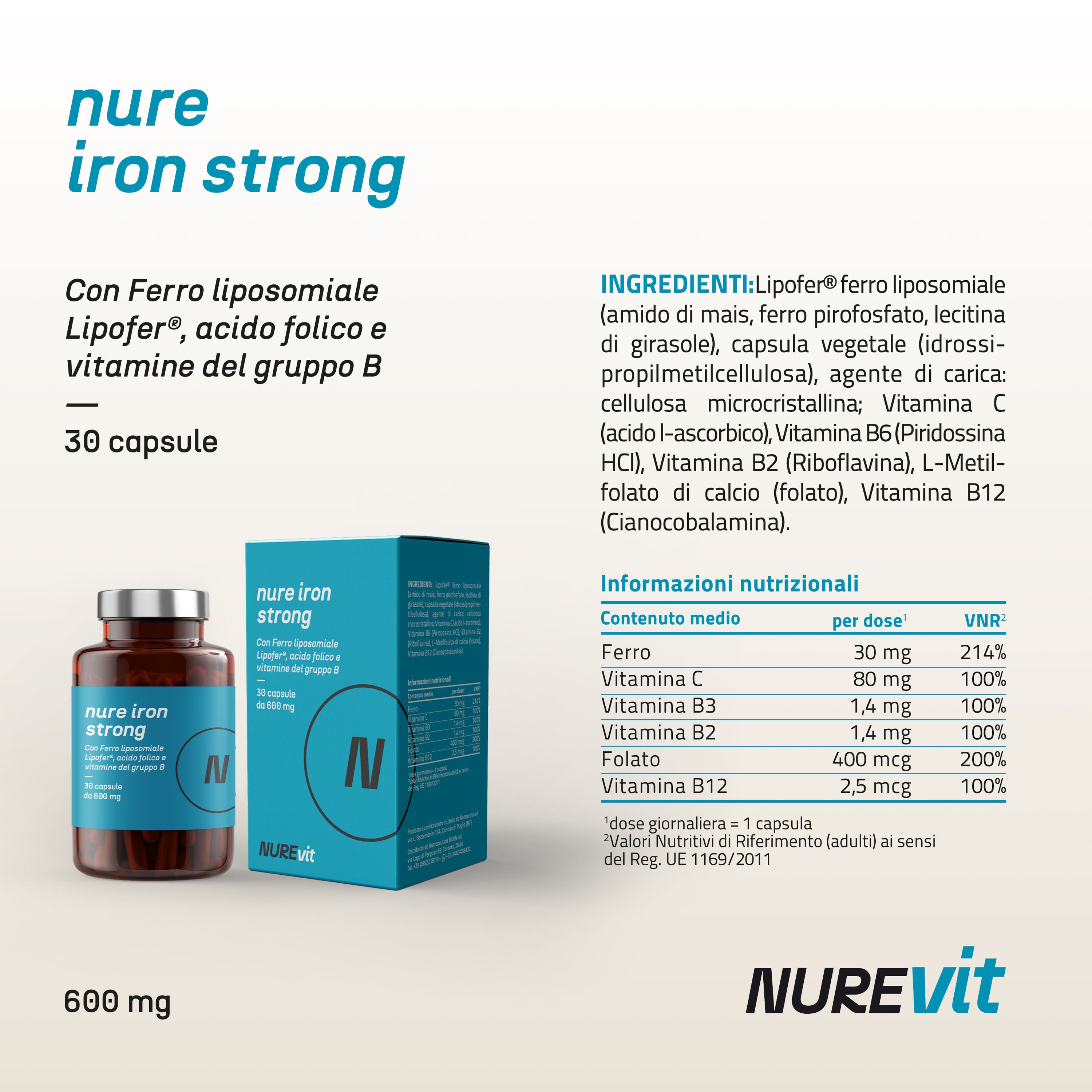 NURE Iron Strong 30 cps 600 mg | Integratore ferro per anemia e stanchezza