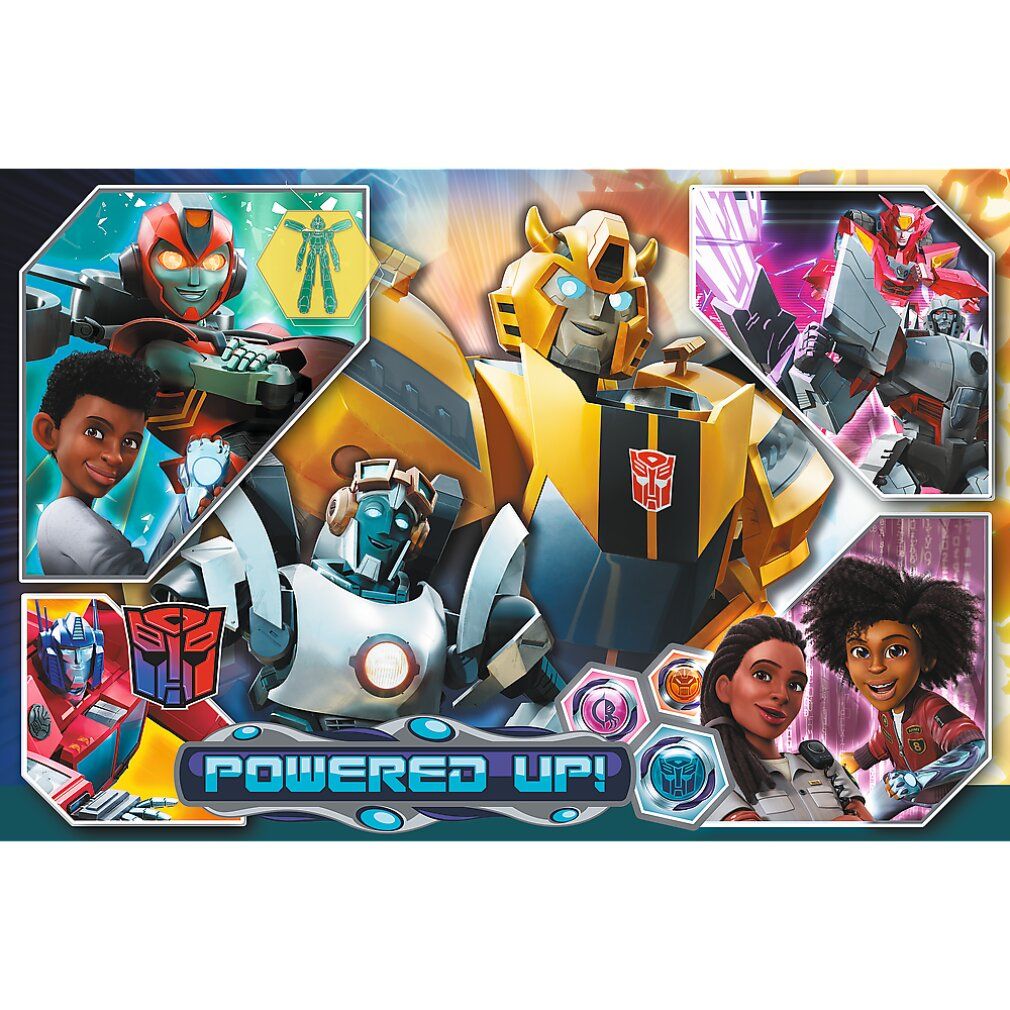 Puzzle con personaggi Transformers e scritta "POWERED UP!".