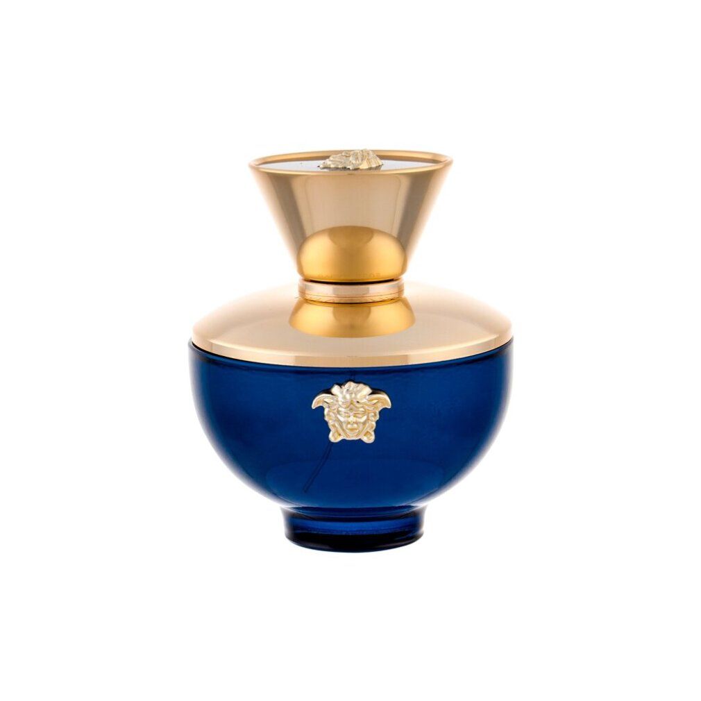 Flacone Versace Dylan Blue Eau de Parfum blu e oro.