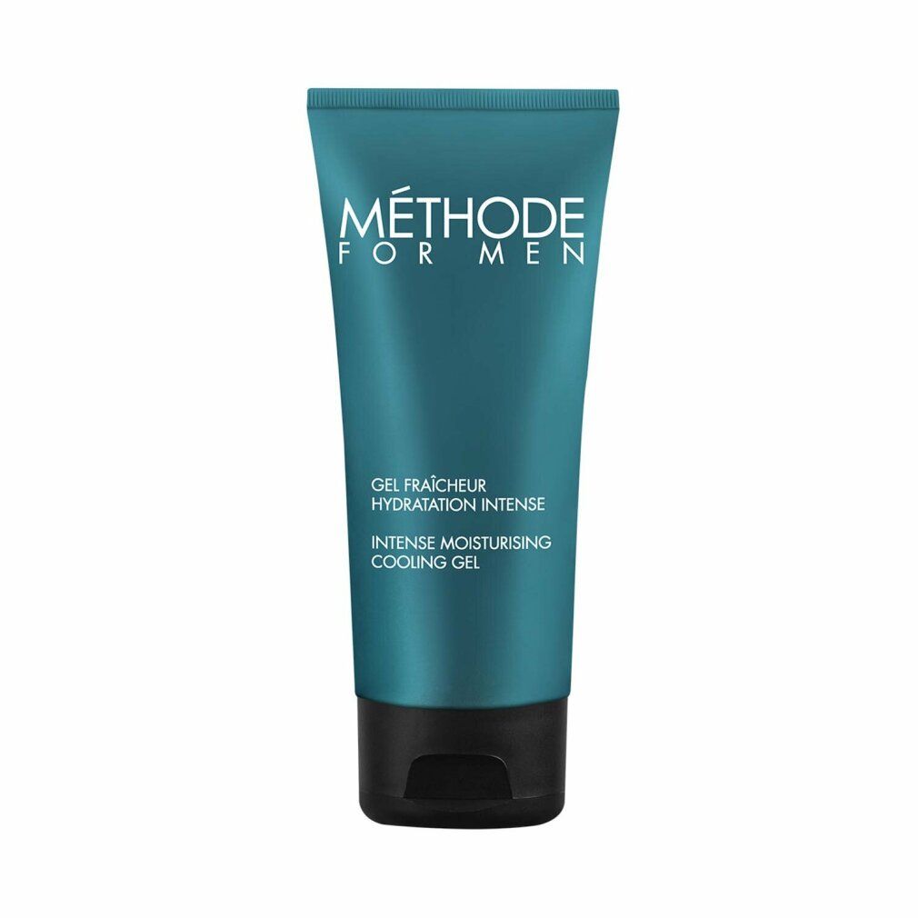 Tubo turchese con scritta 'Méthode For Men' e 'Intense Moisturising Cooling Gel'.