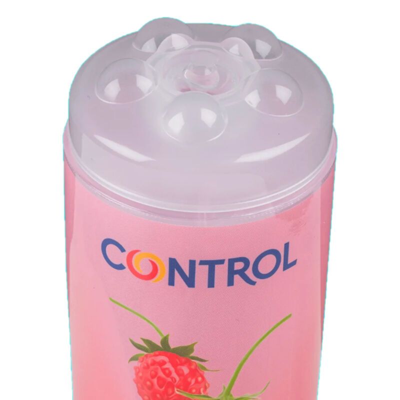 Control Gel massaggio Wild Berries, flacone da 200ml con motivo fragola.