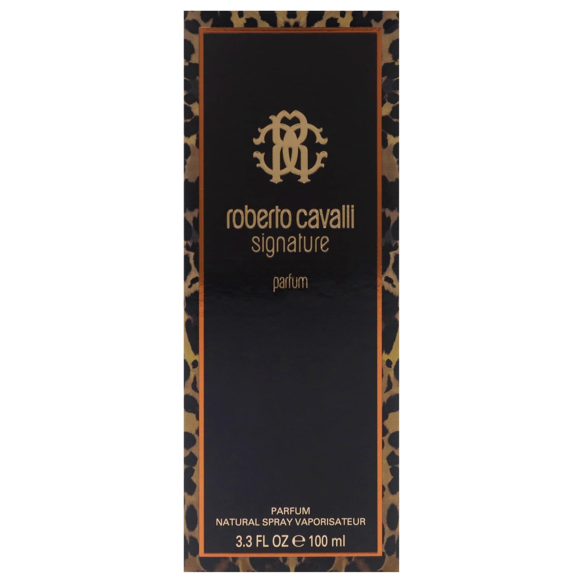 Confezione nera con logo e scritta. Design a stampa leopardata.