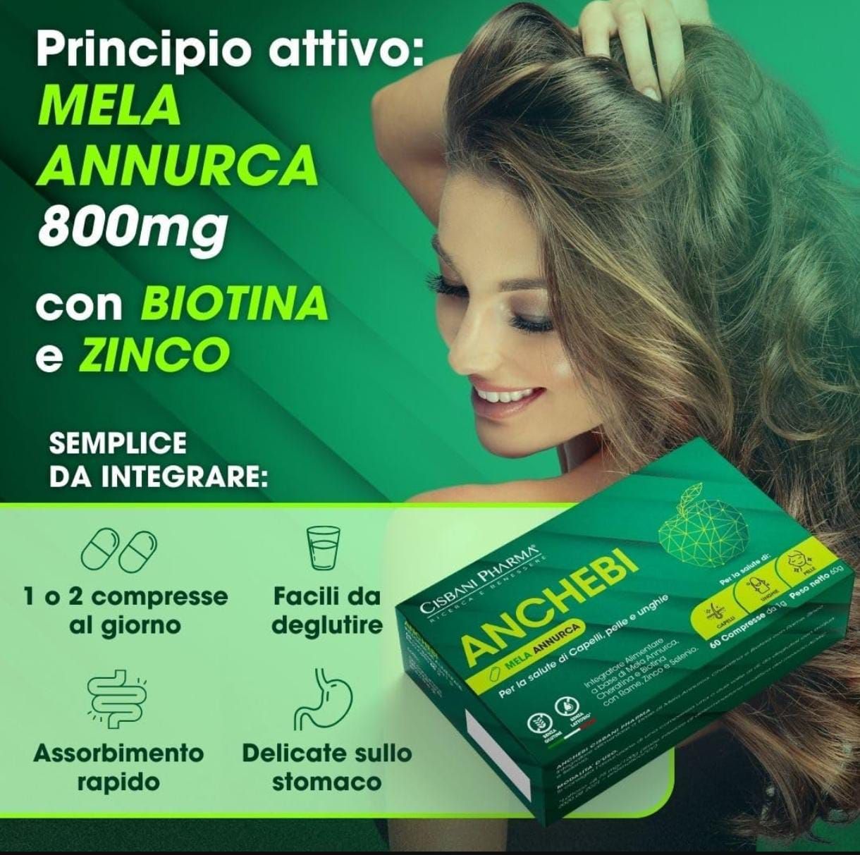 CISBANI PHARMA Anchebi - Integratore Alimentare per Capelli, Pelle ed Unghie con Biotina e Cheratina