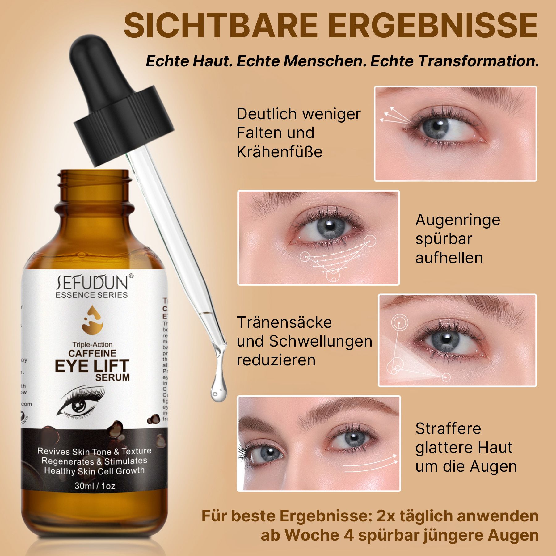 ALIVER Siero occhi con caffeina, collagene e acido ialuronico