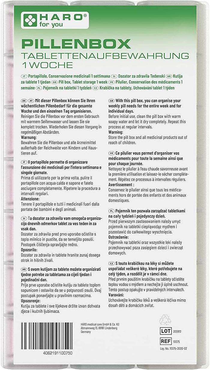 Haro Portapillole piatto e colorato per 1 settimana