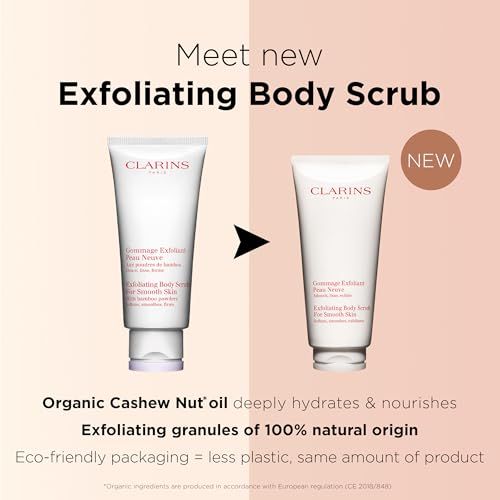 Due tubi Clarins Gommage Exfoliant Peau Neuve. Testo: Exfoliating Body Scrub. Nuovo packaging.