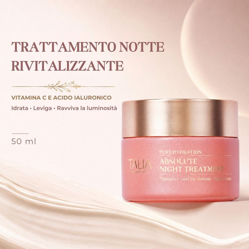 Talia Pure Hydration Absolute Night Treatment, 50 ml, in un vasetto rosa.