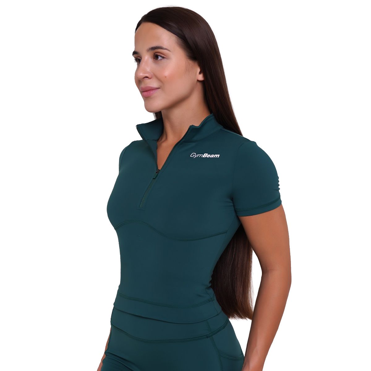 GymBeam T-shirt donna cropped Ignite verde scuro con colletto