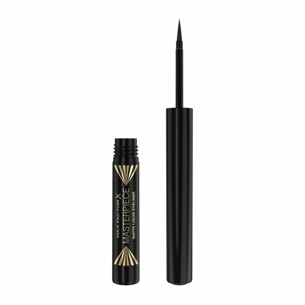 Eyeliner nero con applicatore. Scritta: Max Factor Masterpiece Matte Liquid Eyeliner.