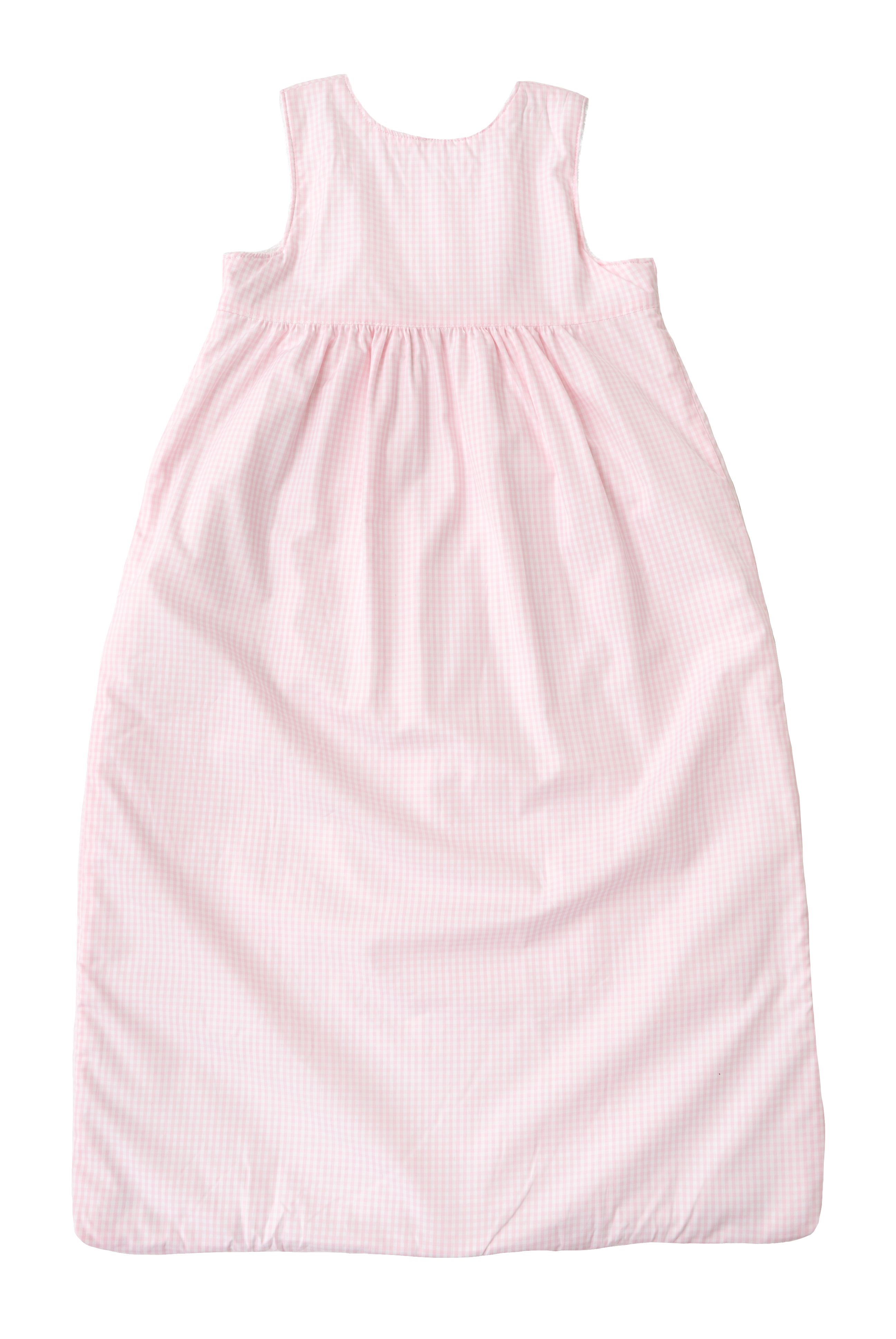 Sacco nanna rosa a quadretti, senza cerniera. Senza maniche.