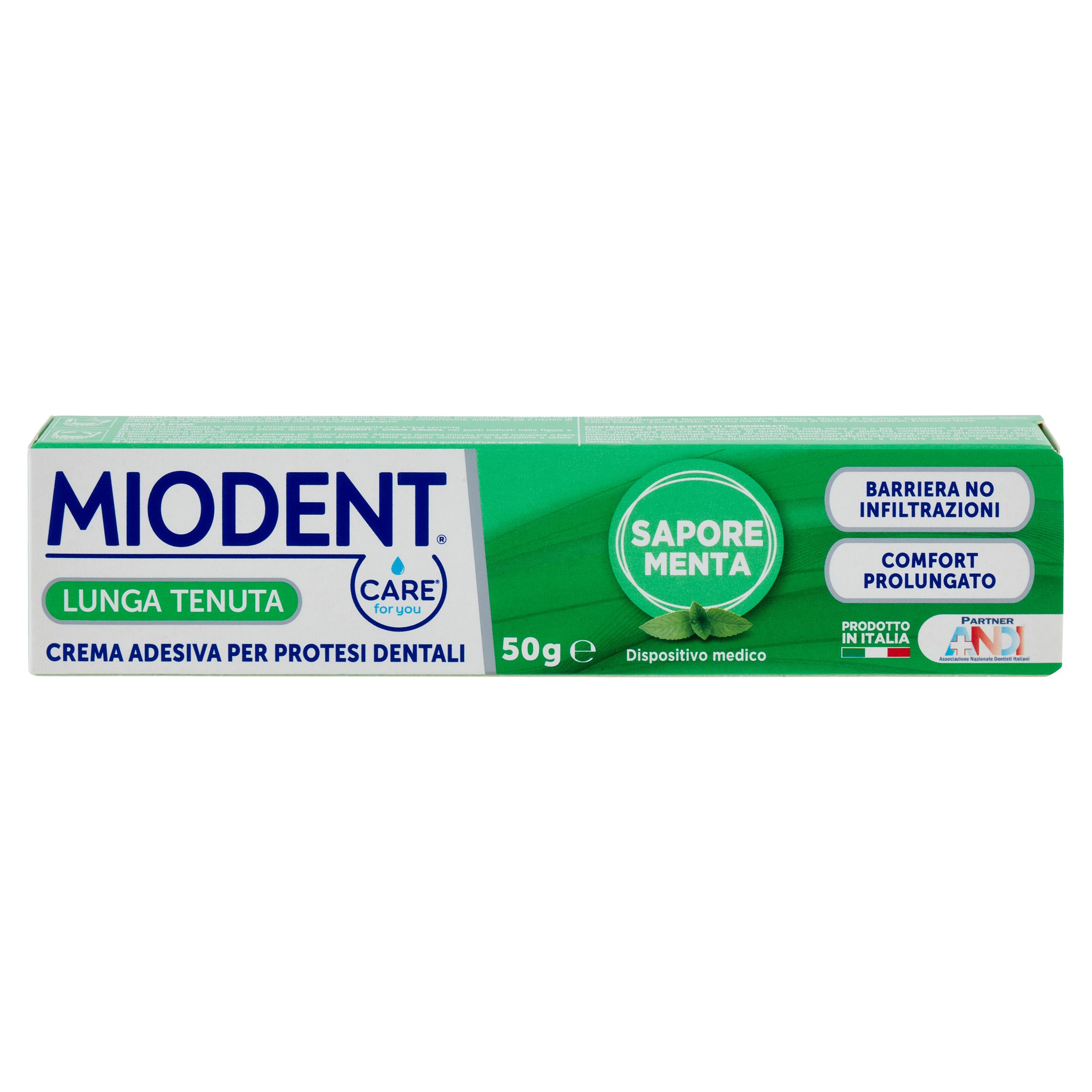 CARE for you MIODENT Crema Adesiva per Protesi Dentali — Tenuta Forte, Sapore Menta, 50 g