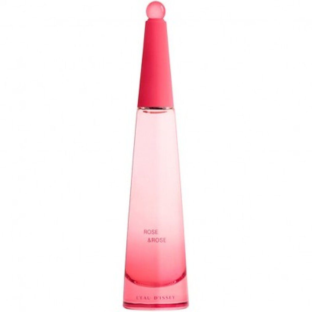 Flacone rosa con tappo rosa. Scritta "Rose & Rose".
