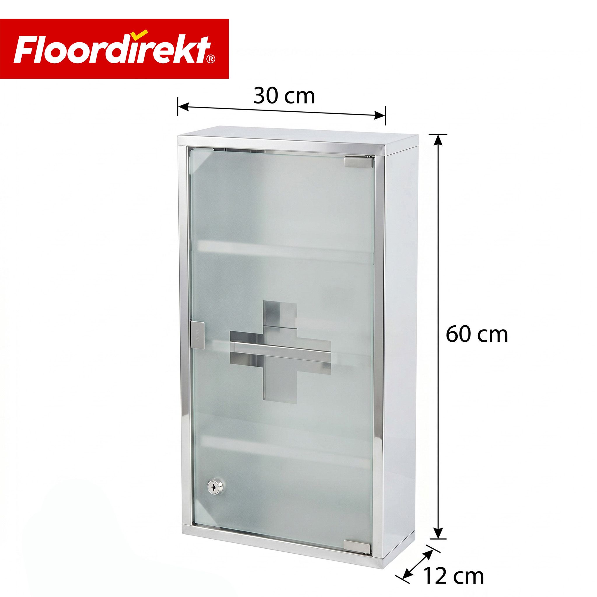 KARAT Armadietto medicinali Allen con anta in vetro argento 60 x 30 cm 4 scomparti
