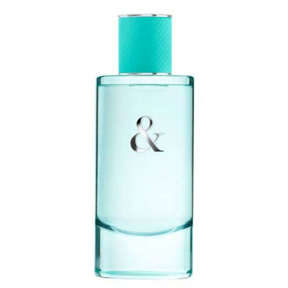 Flacone Tiffany & Co. Love Eau de Parfum. Flacone trasparente con & argentato e tappo turchese.
