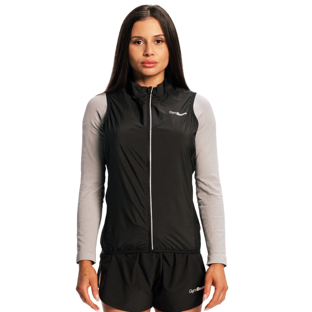 GymBeam Gilet donna Pulse X Running slim senza maniche con zip nero