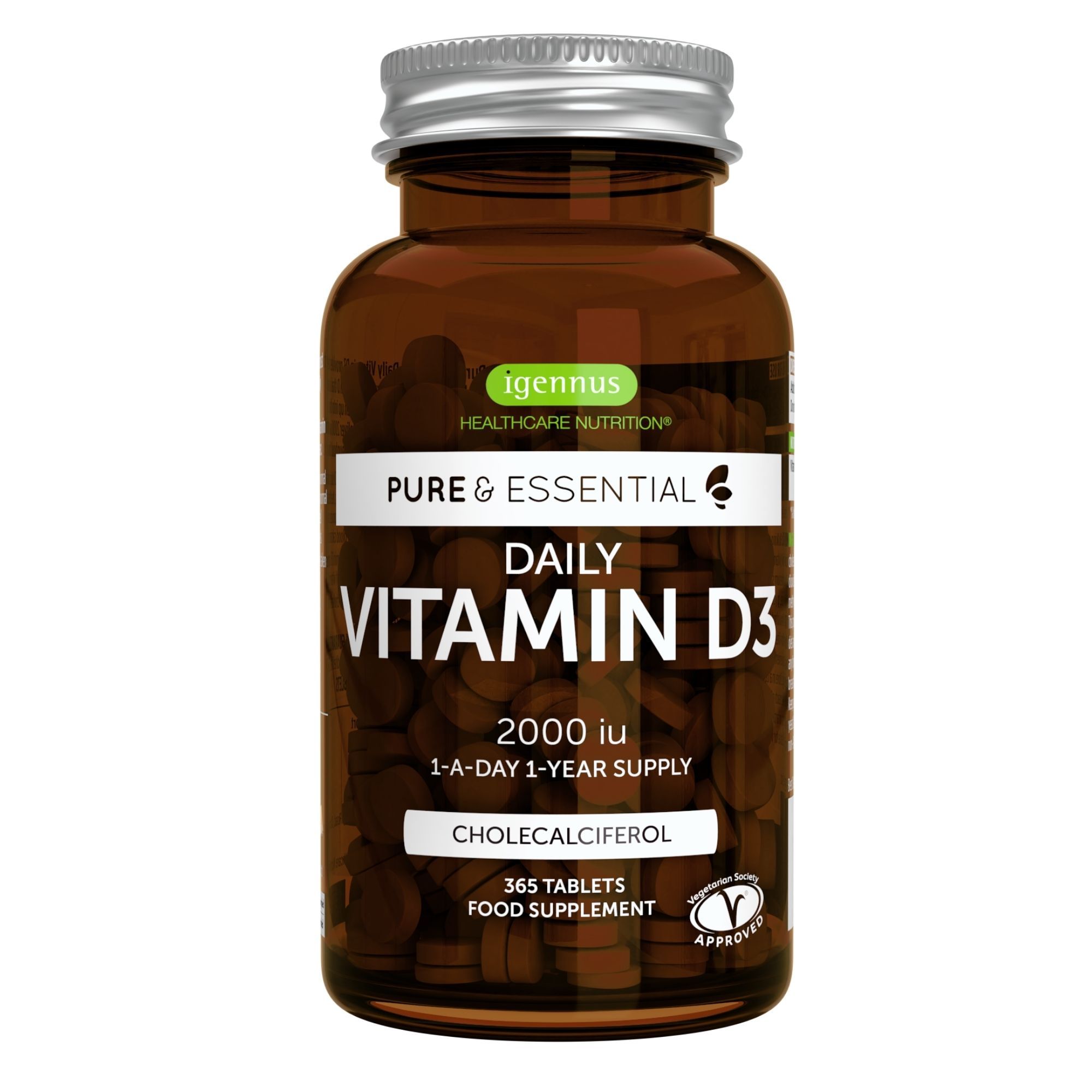 Vitamina D3 2000 UI, 50 μg, Formula Pulita, Integratore, Colecalciferolo, per 1 Anno
