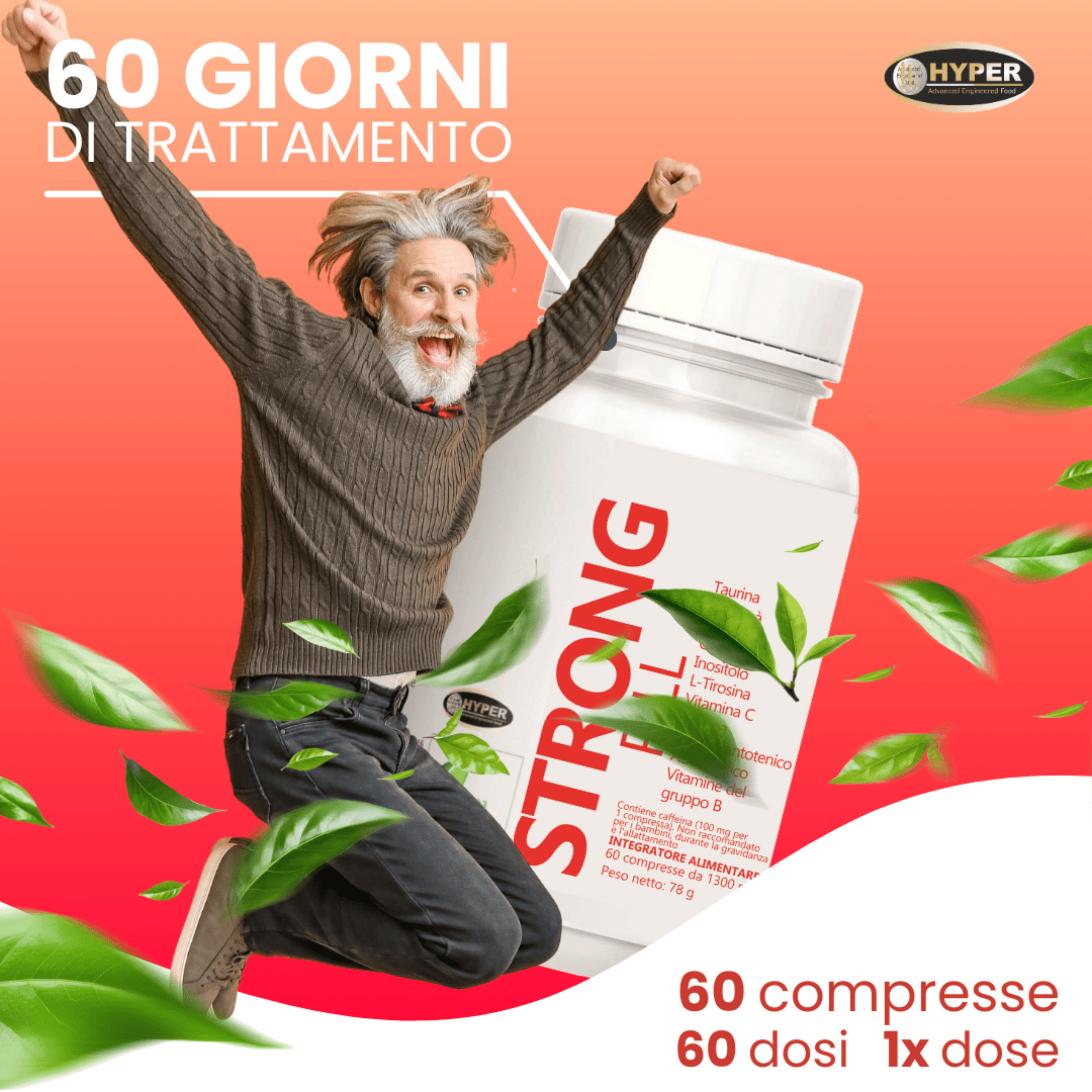 HYPER Stron Pill 60cpr Stimolante Con Taurina  Guaranà  Tè Verde  Caffeina, Tirosina e Vitamine