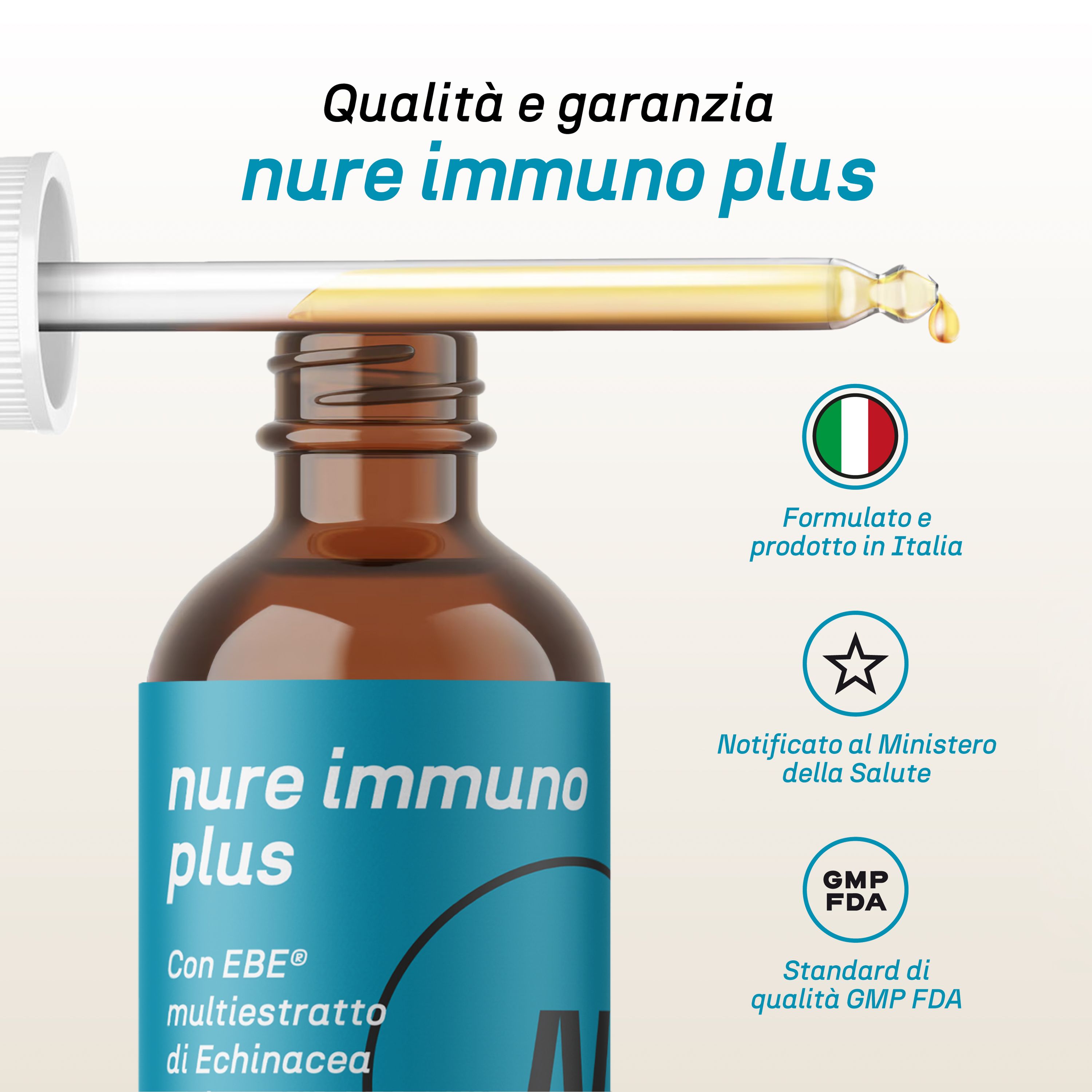 NURE Immuno Plus Gocce Orali 30 ml | Integratore difese immunitarie e anti stress