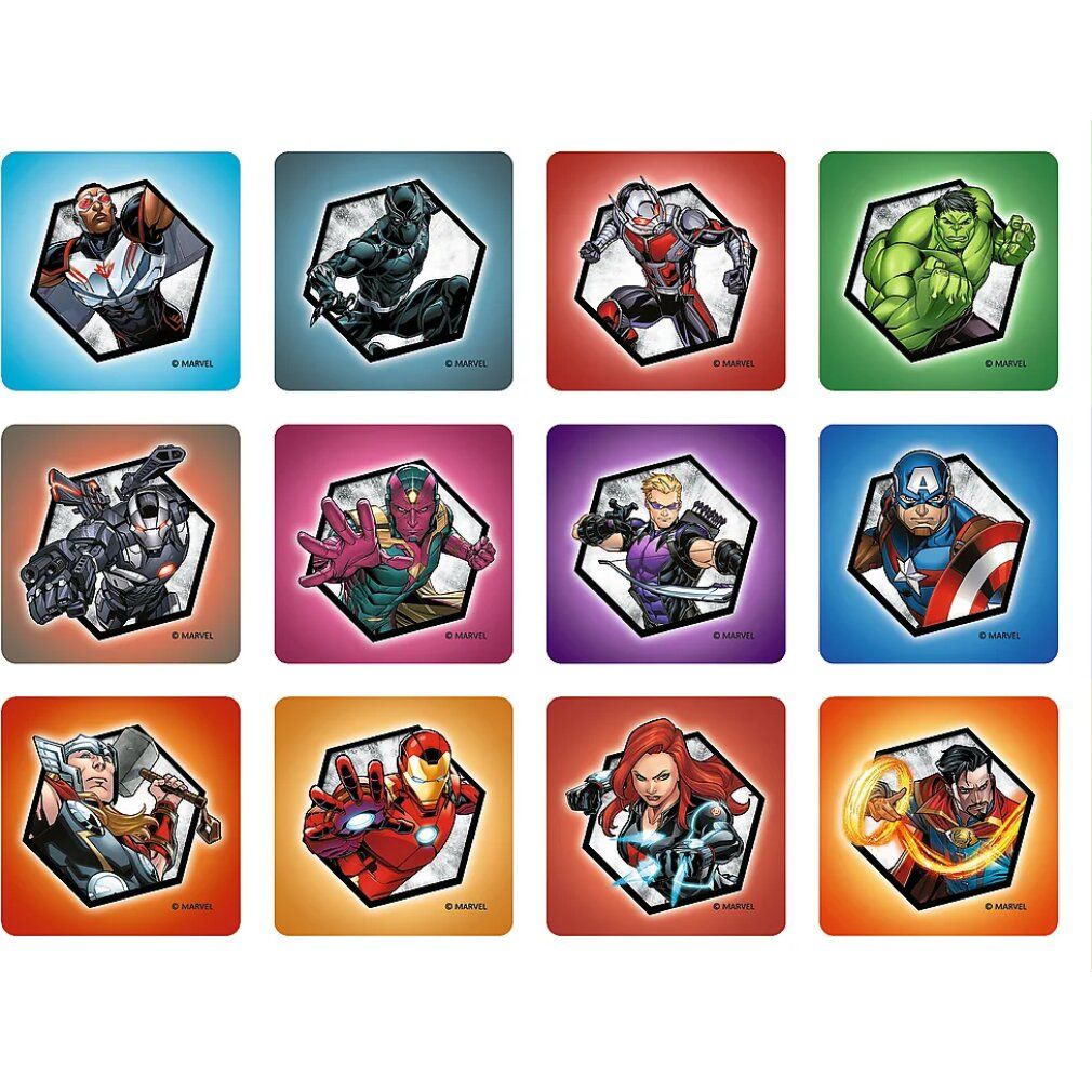 Puzzle con eroi Avengers nello spazio. Iron Man, Thor, Doctor Strange e Captain Marvel raffigurati. Logo Marvel.