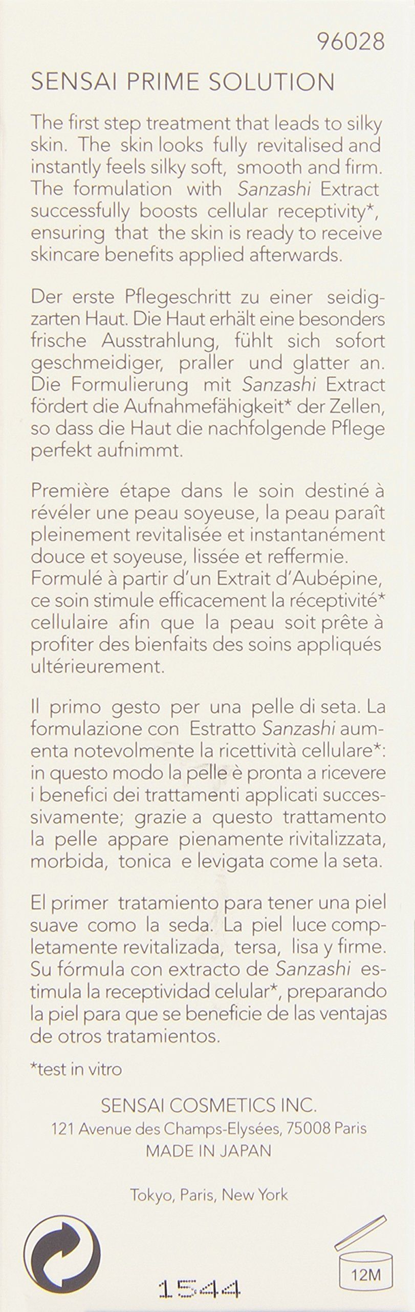 Testo con informazioni sul prodotto e ingredienti. Marchio: SENSAI. Testo in tedesco, francese, italiano e spagnolo.