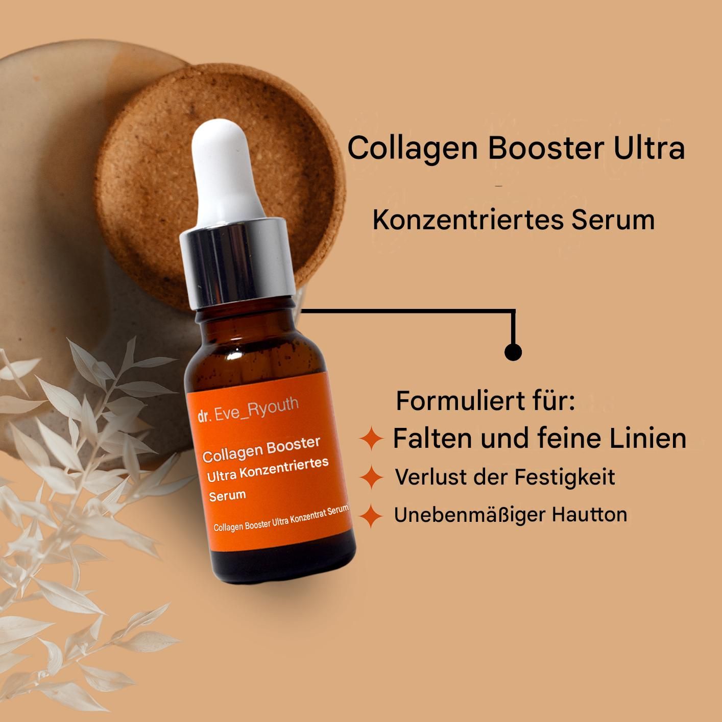 Siero booster collagene Dr. Eve_Ryouth con testo sui problemi della pelle.