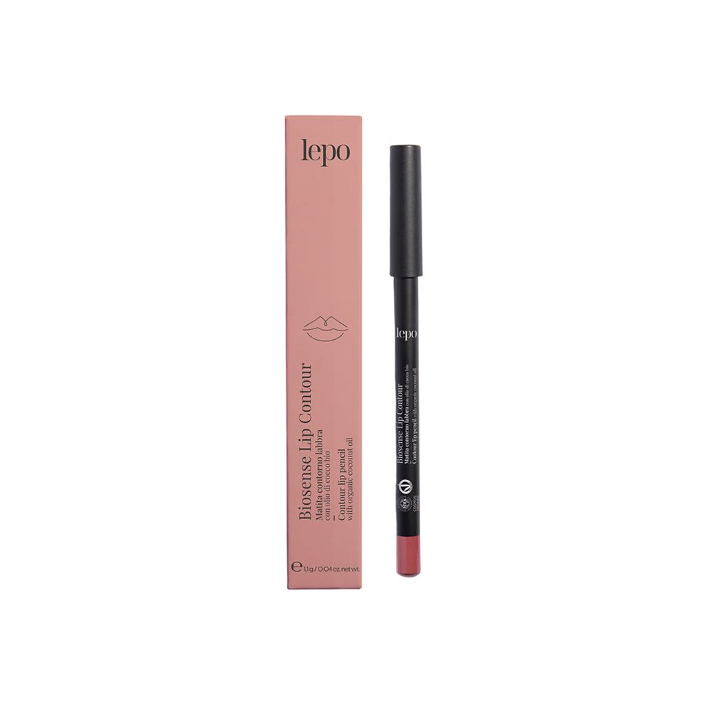 LEPO Biosense Lip Contour. Confezione rosa e matita labbra. Tappo nero, punta rosa.