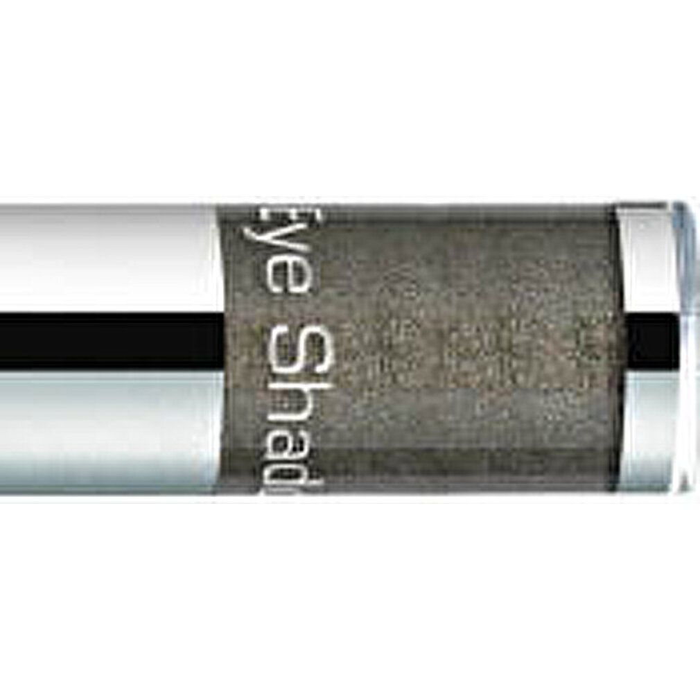 Primo piano dell'ombretto. Texture grigio-oliva. Parte argentata con scritta: Eye Shad.