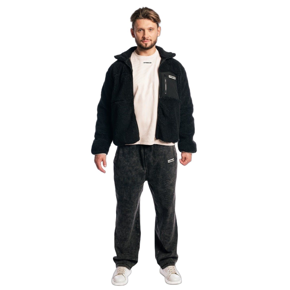 GymBeam Giacca Sherpa uomo oversize con zip Black