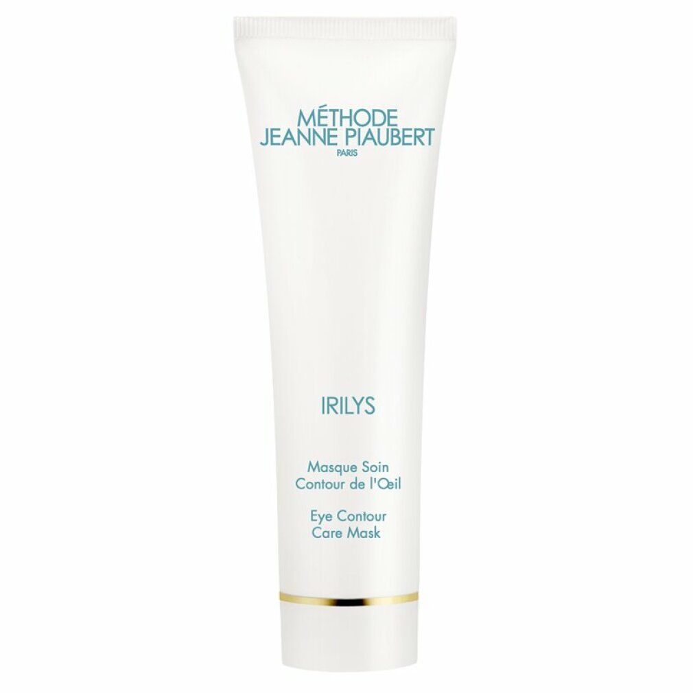 Tubo bianco con maschera per occhi Irilys. Testo: Méthode Jeanne Piaubert, Irilys, Masque soin contour de l'œil, Eye contour care mask.