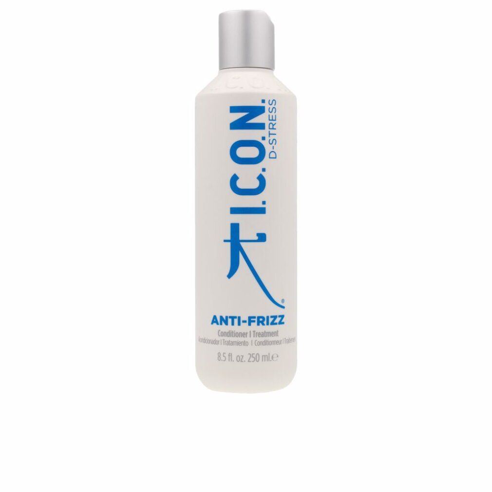 Flacone bianco con logo I.C.O.N. e ANTI-FRIZZ. Nome del prodotto e volume.