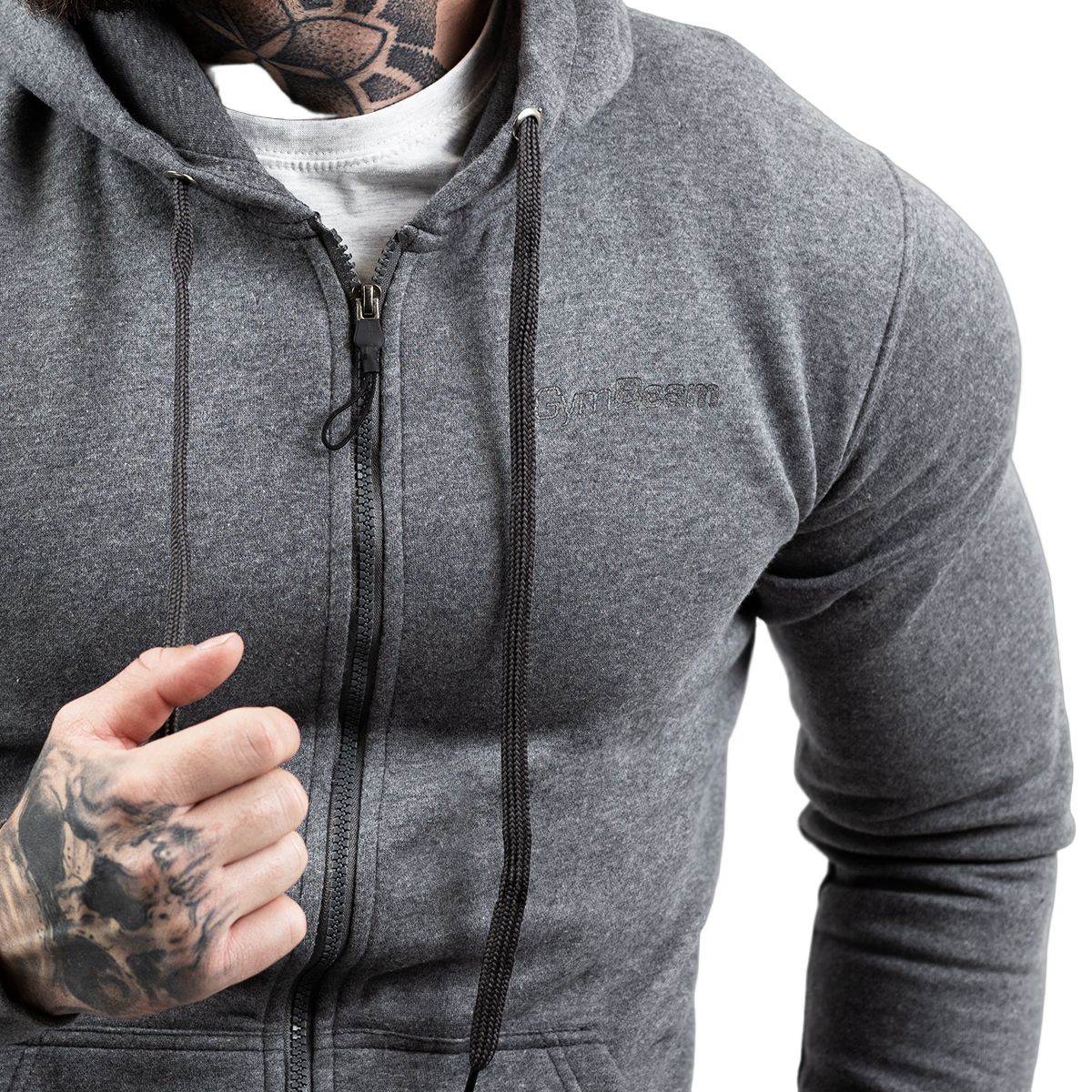 GymBeam Felpa uomo regular Zipper Hoodie grigio e nero