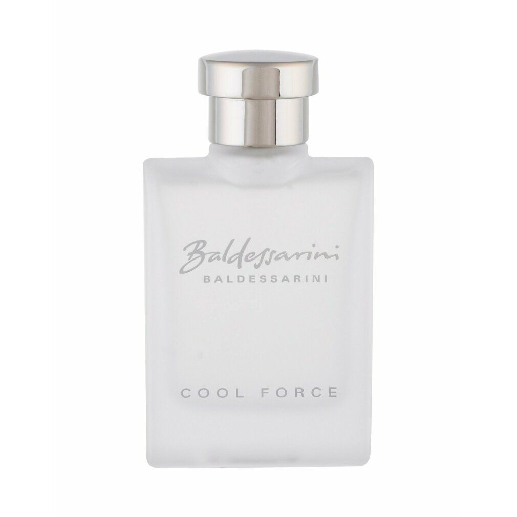 Flacone Baldessarini Cool Force Eau de Toilette, bianco opaco, tappo argentato.