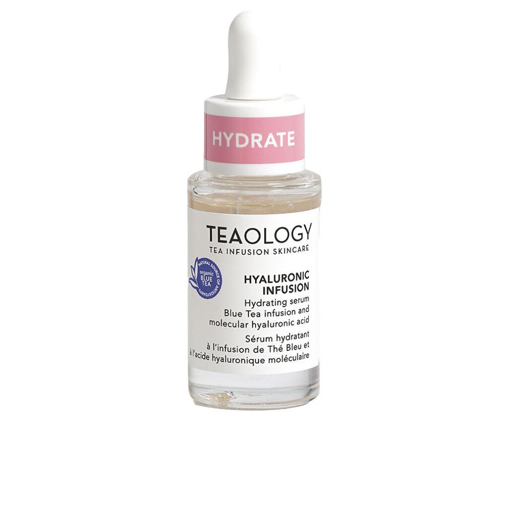 Flacone di siero con contagocce. Scritta "HYDRATE" e "TEAOLOGY".