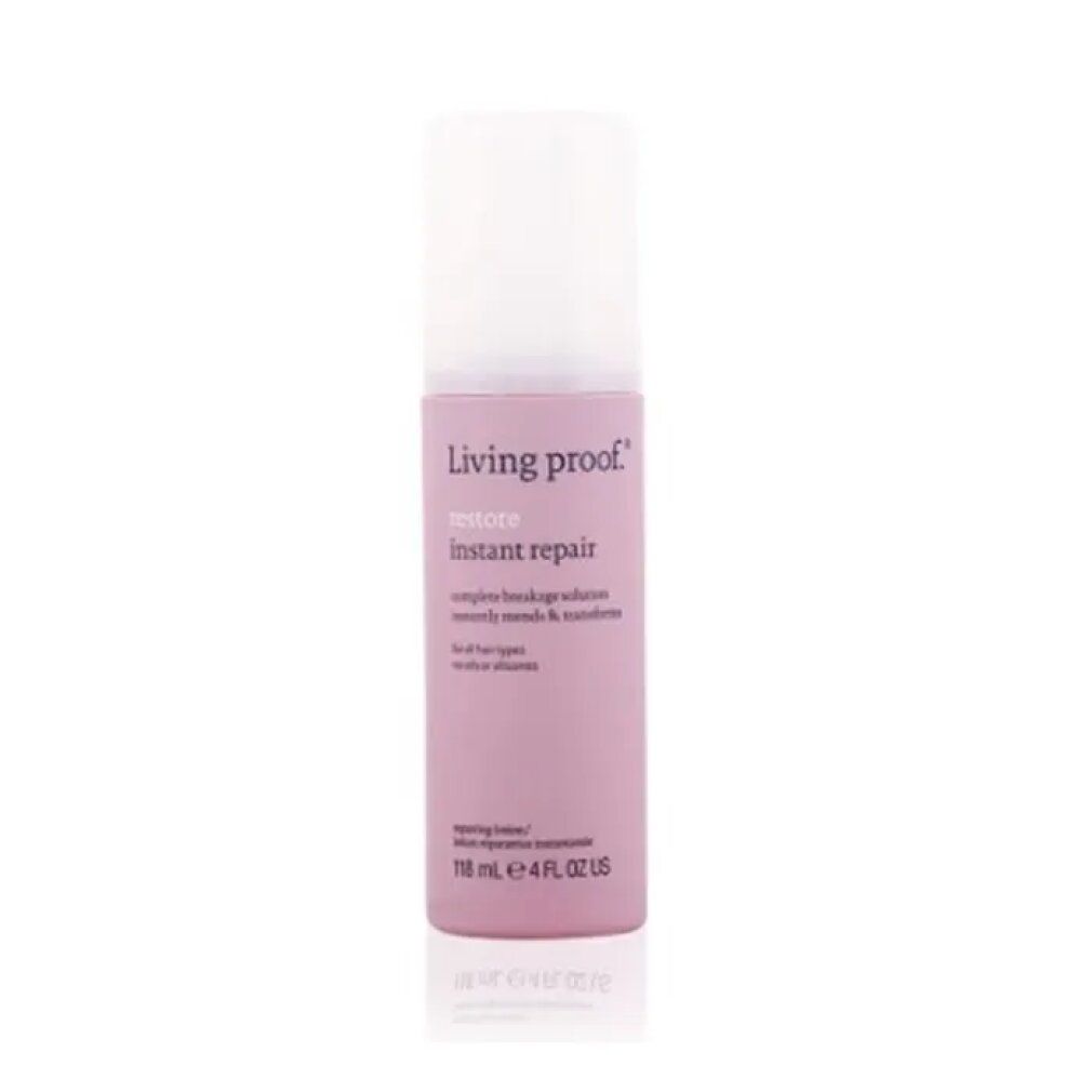 Flacone Living Proof Restore Instant Repair. Flacone rosa con tappo bianco. Contenuto 118 ml.
