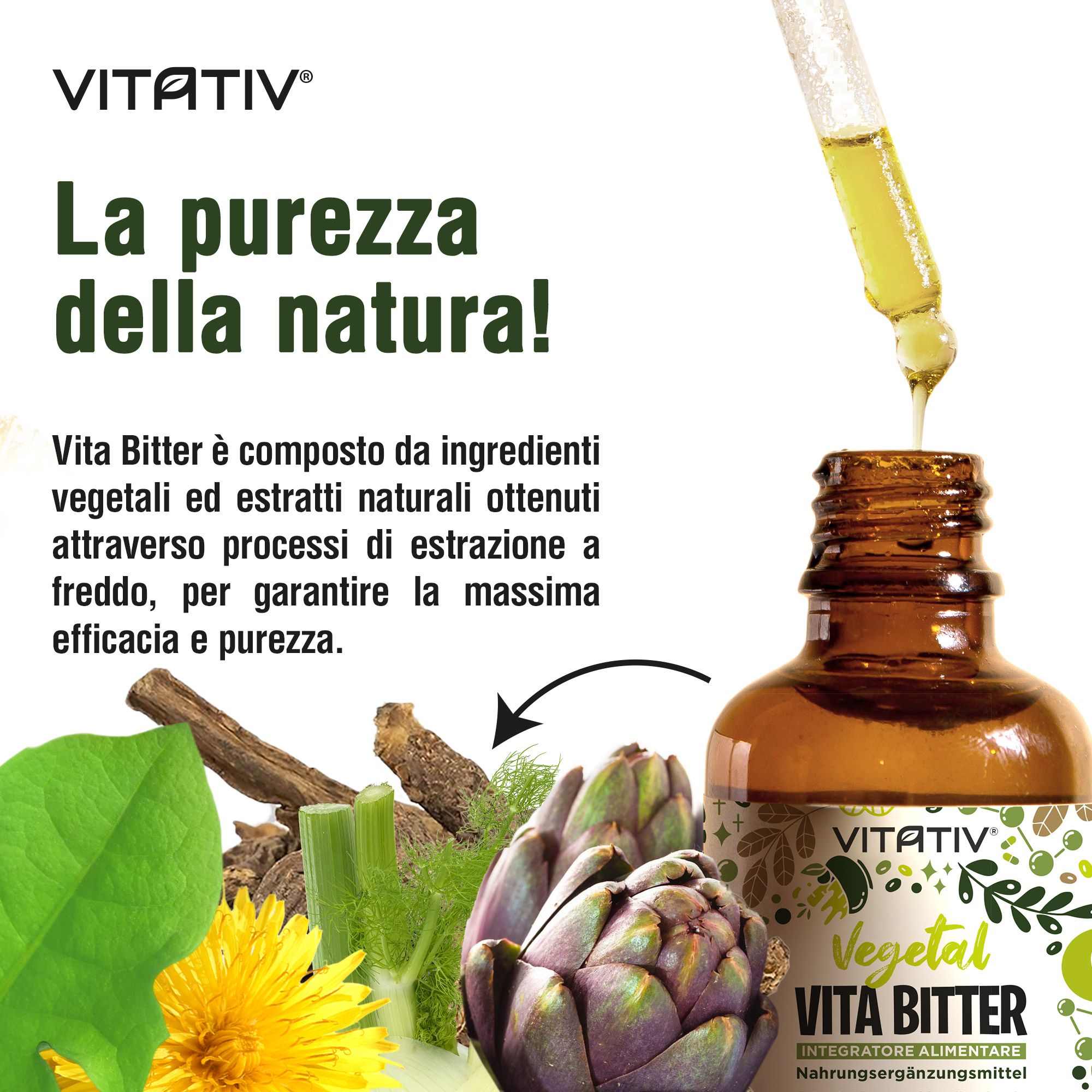 Vitativ® Vita Bitter | Integratore Amaro Forte, 9 Estratti da Piante con Carciofo, Genziana, Zenzero