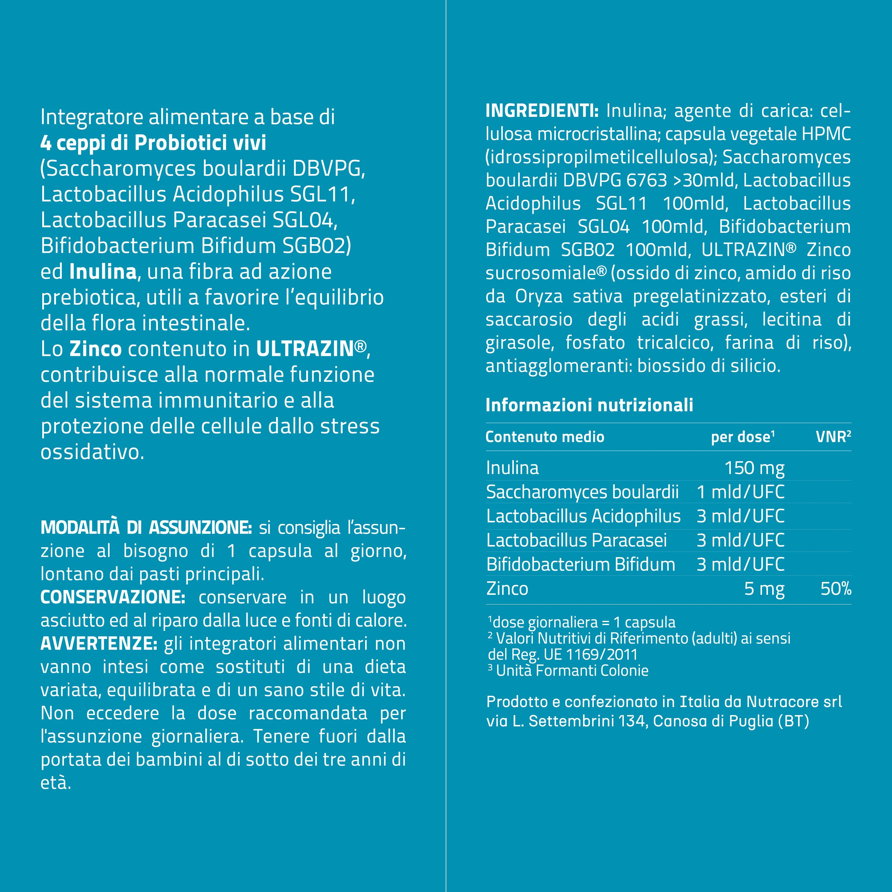 NURE Probiota Plus 30 cps da 500 mg | Integratore Probiotico per l'Equilibrio Intestinale