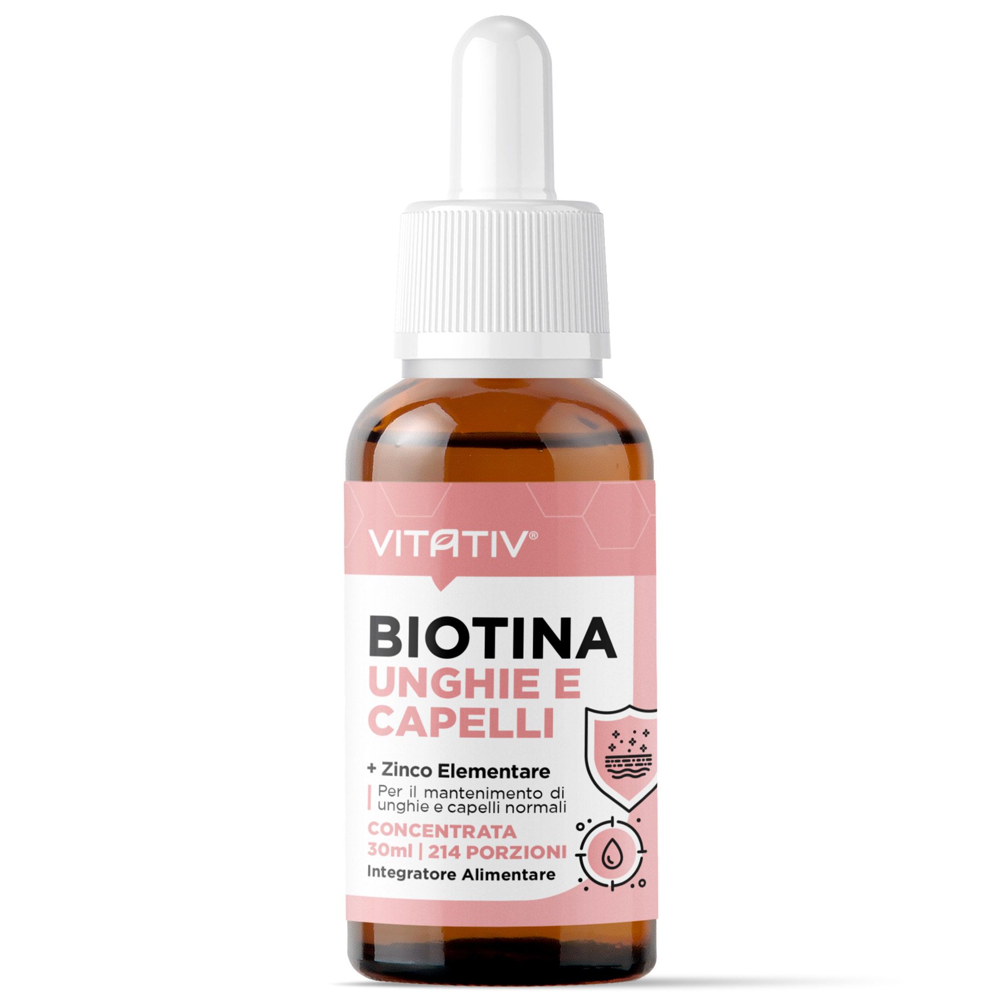 VITATIV® Biotina Unghie e Capelli + Zinco 30ml Integratore Gocce Concentrato No Edulcoranti/Zuccheri
