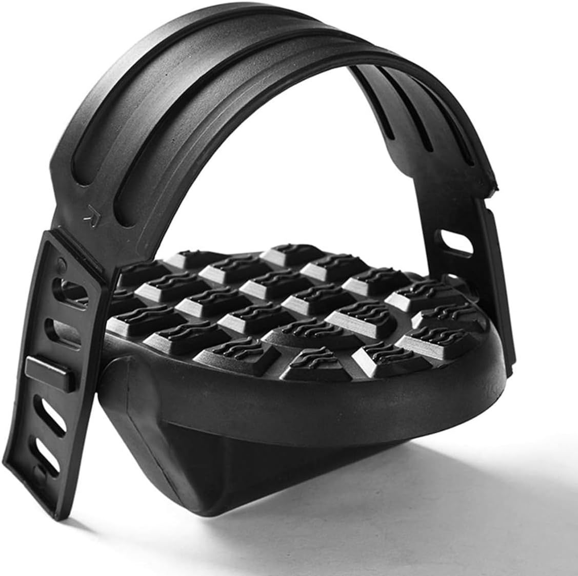 Pedale per bicicletta nero con cinghia e superficie antiscivolo. Filettatura 9/16 pollici (14 mm).
