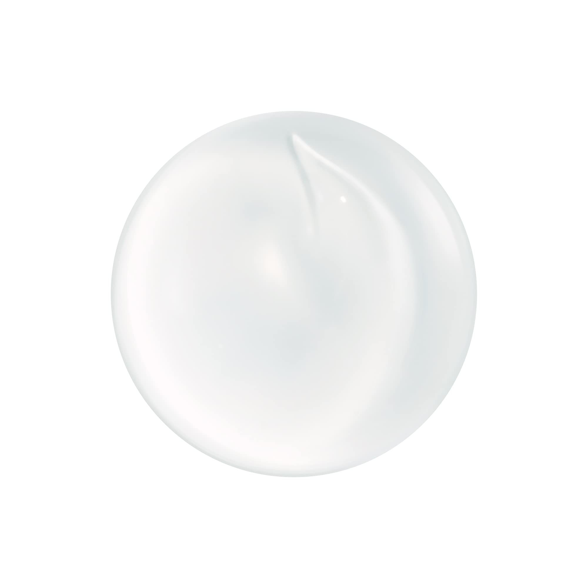 Campione rotondo di gel-crema biancastro. Texture liscia e leggermente lucida. Su sfondo bianco.