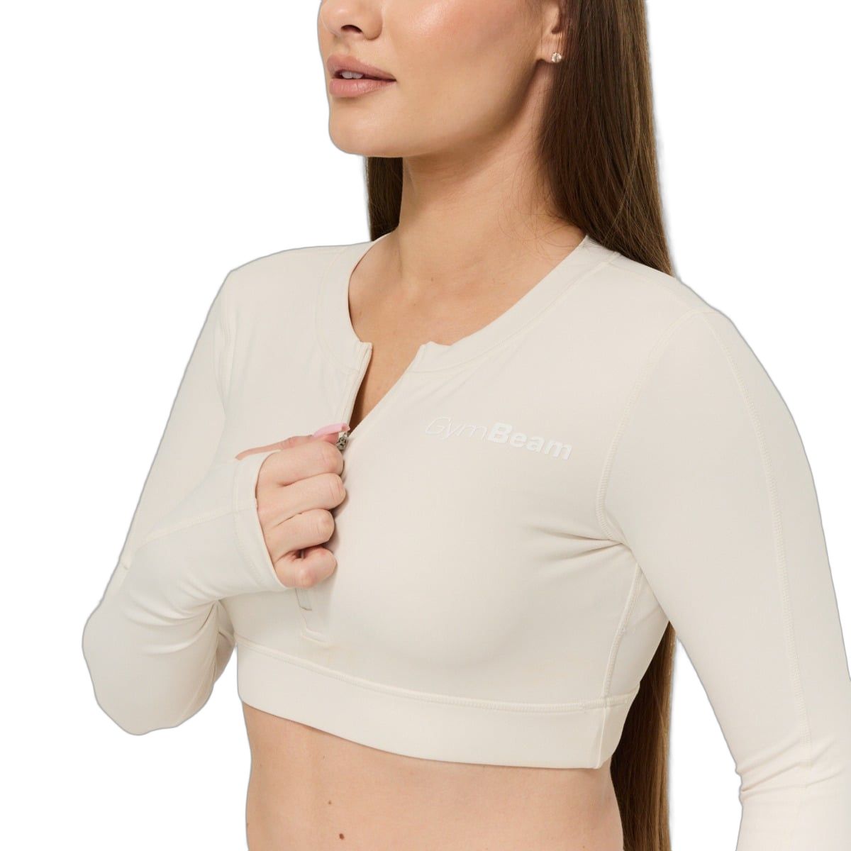 GymBeam Top sportivo donna Prime cropped a maniche lunghe Pearl