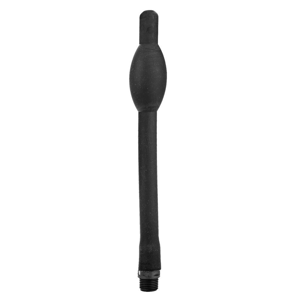 Sonda anale nera, testa a forma di pera, lungo stelo. Parte filettata all'estremità. In gomma o materiale simile.