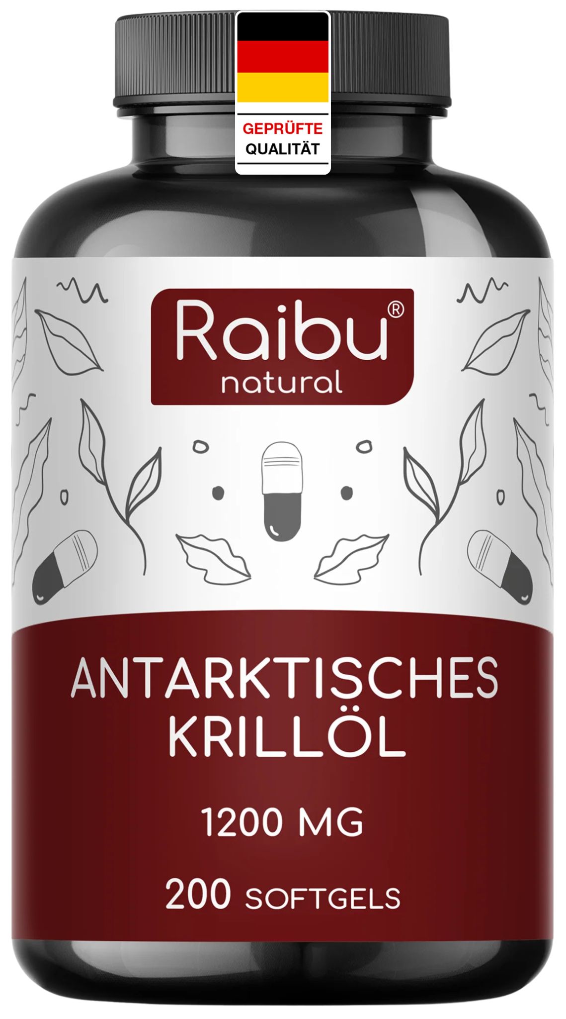RAIBU Olio di Krill Antartico Puro Omega 3 EPA DHA con Astaxantina – 200 Perle