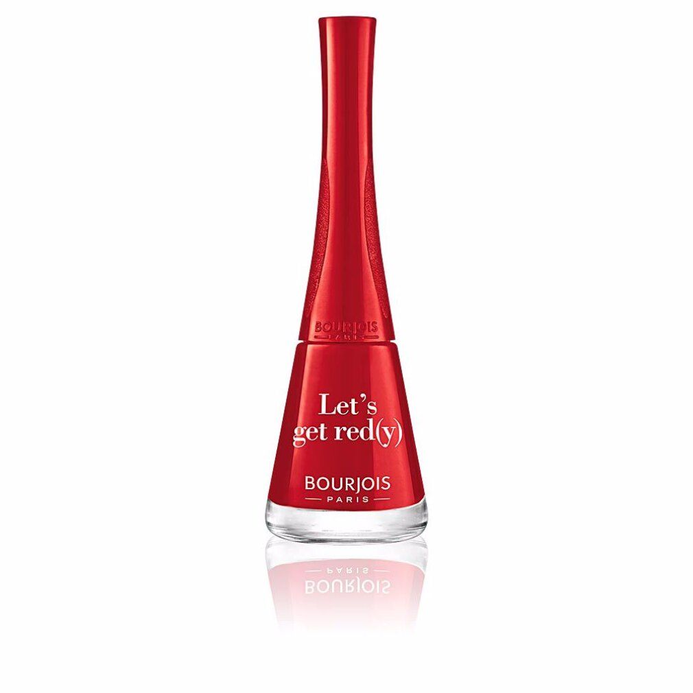 Smalto rosso Bourjois. Scritta 'Let's get red(y)'. Flacone con tappo lungo.
