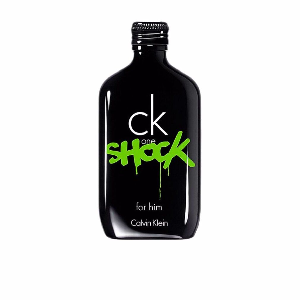 Flacone nero con scritta verde "Shock". Visibili anche "ck one" e "for him". Tappo nero.